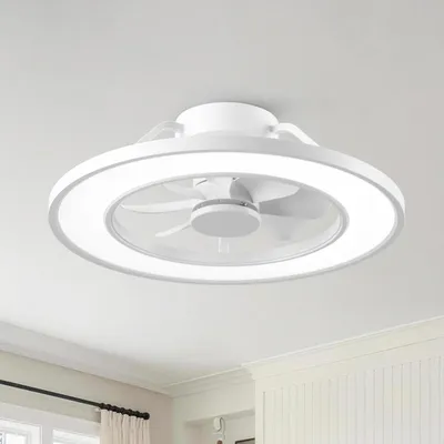 Image de Ventilateur de plafond LED Parrot Uncle, finition blanche mate, diamètre 50 cm, avec éclairage RGB, moteur à courant continu réversible à 6 vitesses, télécommande et contrôle via application
