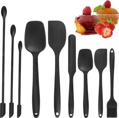 Produktbild von Silikonspatelset, 9-teilig silikonige deegschräpler, Kochutensilier, silikonige deegspatels, Backbesen, Pottenspatel, BPA-frei, Geschirrspülerfest, für Backen, Kochen.