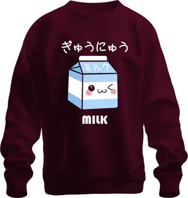 Immagine prodotto di Kawaii cartone del latte carino faccia giapponese ミルク ぎゅうにゅう carino pullover felpa unisex, Borgogna, L