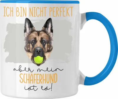 Produktbild von Trendation - Schäferhund Besitzer Tasse Geschenk Lustiger Spruch Geschenkidee Besitzerin Ich Bin Nicht Perfekt Aber Mein Schäferhund Ist Es (Blau)