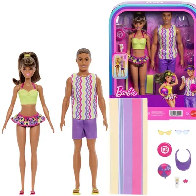 Produktbild von Barbie Style und Ken Modepuppen Set mit Strand-Outfit und Zubehör, Modepuppe, Männer & Frauen (Set), 3 Jahr(e), Junge/Mädchen, 300 mm, Mehrfarbig