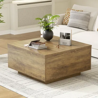 Produktbild von FABATO Couchtisch mit hochklappbarer Platte, quadratischer Couchtisch aus Holz mit Stauraum, Couchtische im Landhausstil mit verstecktem Staufach