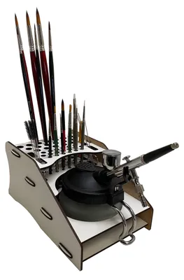 Image de Organisateur de pinceaux maquettisme - 23 x 14 x 11 cm - 37 pinceaux - Organisateur de table en bois