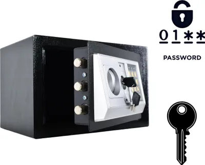 Obrázek produktu pro Ocelový domácí trezor s elektronickým zámkem a klíčem, rozměry 20 x 31 x 20 cm, černý