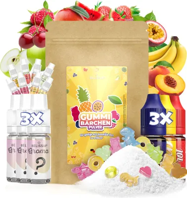 Produktbild von Belissia Gummibärchen Mysterie Set | Fertigmischung mit Farben und Aromen zur Herstellung von ca. 1KG, bunten, aromatisierten Fruchtgummis