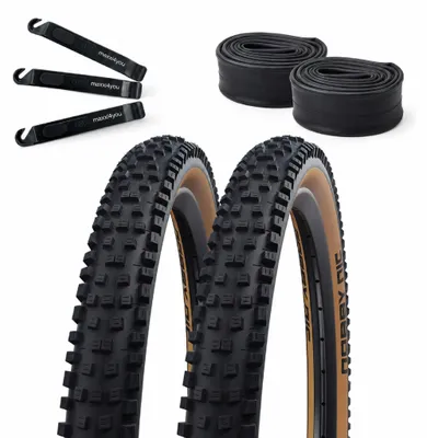 Produktbild von 2 x Faltreifen Schwalbe Nobby Nic Performance ADDIX E-50 29 x 2,40 (62-622) Schwarz/Bronze + 2 x Schwalbe Schläuche AV19 inkl. Reifenheber
