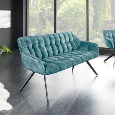 Produktbild von riess-ambiente Esszimmer Sitzbank PAPILLON 165cm petrol Samt mit Lehnen schwarzes Metallgestell Polsterbank Bank