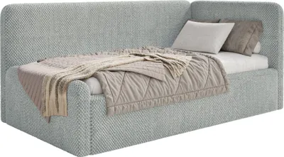 Produktbild von Selsey Fanko – Jugendbett 90x200 cm mit Rausfallschutz, Matratze, Kopfteil rechts, Plüsch, Grau