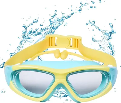 Produktbild von Kinder Schwimmbrille mit Ohrstöpsel Schwimmbrillen für Kinder Jugendliche Schwimmbrille Antibeschlag UV-Schutz, Verstellbares Silikonband für 3-14 Jahre Kinder Junior Jungen Mädchen