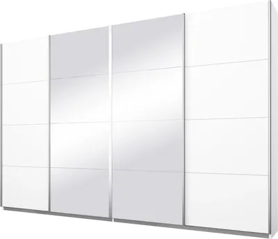 Produktbild von Kleiderschrank Schwebetürenschrank mit Spiegel weiß 271 cm - SYNCRONO-A - Die Möbelfundgrube