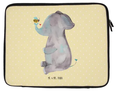 Produktbild von Mr. & Mrs. Panda Laptop Tasche Elefant Biene 20 x 28 cm - Gelb Pastell - Geschenk, Laptophülle, Case, Laptoptasche, Lustige Sprüche, Hochzeitsgeschenk, Liebesspruch