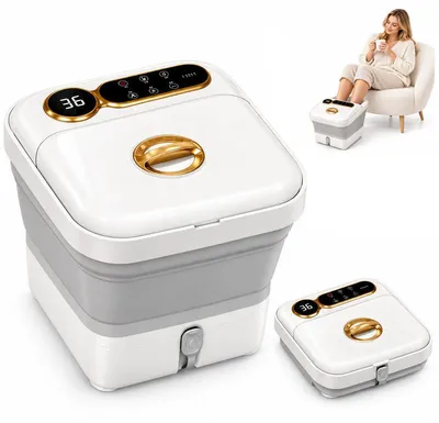 Produktbild von Fußsprudelbad Faltbar mit Massage und Heizung, 3D-Rollen, Temperaturregelung 35–48 °C, Timer und Sprudelbad