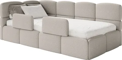 Produktbild von Selsey Cloudy – Jugendbett 90x200 cm, linksseitig, mit Bouclé-Bezug, Matratze und Rausfallschutz, Greige