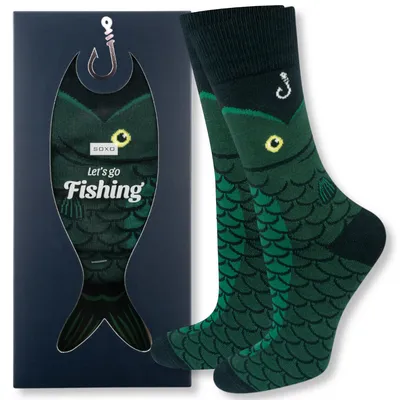 Produktbild von Lustige Herrensocken Gr. 40-45 FISCHE ANGELN von SOXO Geschenke für Männer