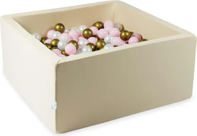 Produktbild von Trockenbecken 90x90x40 beige mit 400 Bällen: Perlmutt, Hellrosa, Altgold