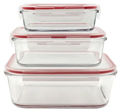 Produktbild von Glas-Frischhaltedosen mit Deckel 3er-Set eckig Vorratsdose Gefrierdose Lunchbox