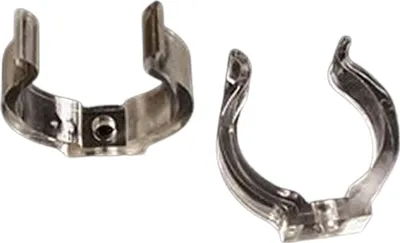 Two metal clips on a white background.