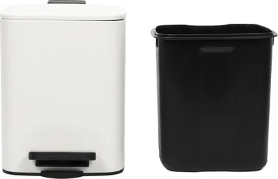 A white pedal bin and a black inner bin are shown side-by-side against a white background.