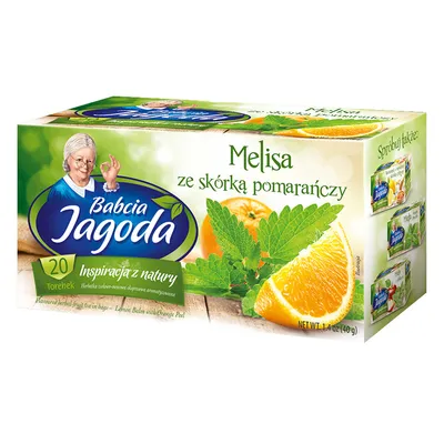 Obrázek produktu pro Ovocný a bylinný čaj Babcia Jagoda – meduňka s pomerančem, 20 sáčků