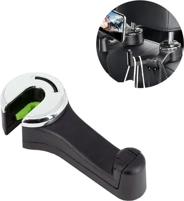 Imagen del producto de Soporte para reposacabezas 2 en 1, giratorio 360°, color plateado, soporte para bolso de mano para coche