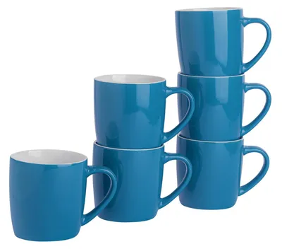 6er-Set Keramik Kaffeetassen 350 ml Steinzeug Blau Modern