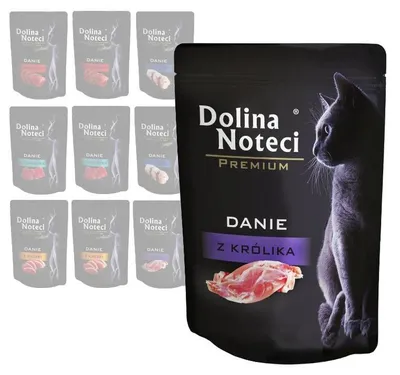 Zdjęcie produktu dla Dolina Noteci Karma Mokra Dla Kotów Mix 5 Smaków Danie z Wołowiny Tuńczyka Kaczki Królika i Dorsza 10x85g
