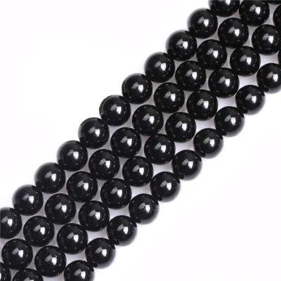 Turmalin Perlen 8mm Schwarz Rund Halbedelstein Lose 47 Stück 15''