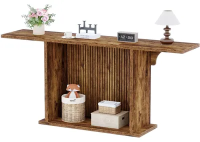 Image de Table console de 180 cm, couleur marron, en bois et métal, idéale pour l'entrée ou le salon