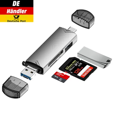 Produktbild von Kartenleser 6 in 1 SD Speicherkartenleser USB 3.0 Typ C Micro USB OTG TF XC MMC Silber