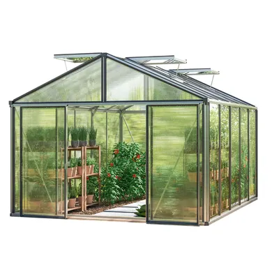 Produktbild von GFP Gewächshaus Asteria 23 Premium 311x385 cm mit integriertem Fundament 16 mm Doppelstegplatten, Farbe Aluminium Silber
