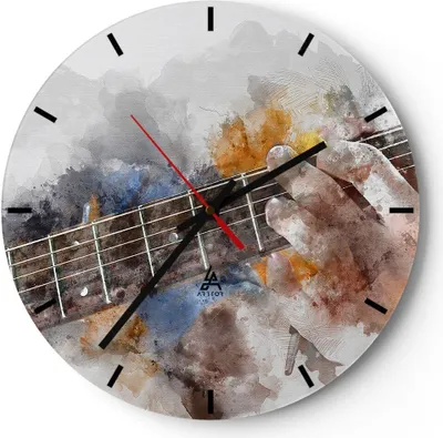 Produktbild von Wanduhr - Rund - Glasuhr - Gitarre Musik - 40x40cm - Schleichendes Uhrwerk - Lautlos - zum Aufhängen bereit - Dekoration Modern - Wanddekoration aus Glas - C3AR40x40-3448