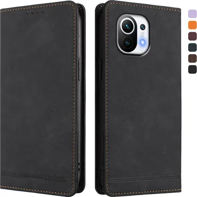 Immagine prodotto di Custodia per Xiaomi Mi 11, custodia retro in Finto cuoio flip con supporto e slot per carte Nero