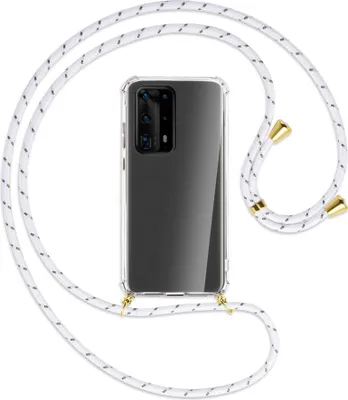 Produktbild von Handykette Backcover-Schutzhülle mit Band (Metall goldfarben) für Huawei P40 Pro Plus - weiß/grau
