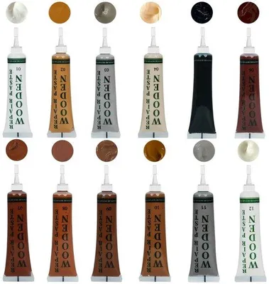 Productafbeelding van Reparatieset voor hout, met 12 kleuren houtvuller, geschikt voor het restaureren van meubels en het repareren van krassen