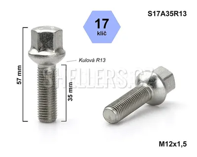 Obrázek produktu pro Kolový šroub M12x1,5x35 kulový R13, Audi, Seat, Škoda, VW, klíč 17, S17A35R13, výška 57 mm