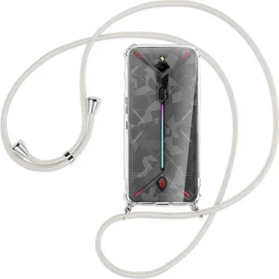 Produktbild von Handykette Backcover-Schutzhülle mit Band (Metall silberfarben) für ZTE Nubia Red Magic 3 / 3s - broken white
