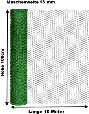 Produktbild von Hasendraht grün 100cm x 10m Drahtgeflecht sechseckig Maschendraht 13mm Draht
