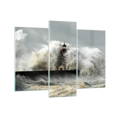 Produktbild von Bilder auf glas - Leuchtturm Ozean Sturm - 130x100cm - Glasbilder - Wandbilder - Kunstdruck - zum Aufhängen bereit - Wanddekoration aus Glas - Glas Bilder - Wandbild auf Glas - GCB130x100-2442