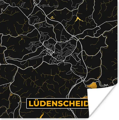 Produktbild von MuchoWow® Poster Stadtplan - Karte - Lüdenscheid - Gold - Deutschland - Karte 100x100 cm - Babyzimmer