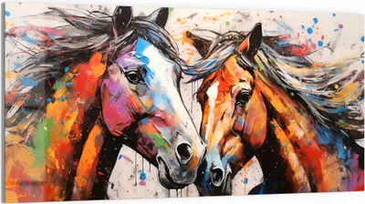 Produktbild von DEQORI Glasbild Echtglas 100x50 cm 'Wildes Pferdefeuer' Wandbild Bild modern Deko