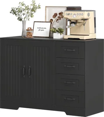 Produktbild von Sideboard, Kommode, moderner Stil, 4 Schubladen, 1 Schrankfach, 105 x 40 x 76 cm, schwarz