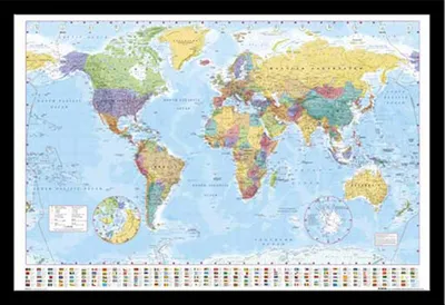 Obrázek produktu pro Mapy - Plakát - Politická mapa světa verze 3 + odnímatelný rám, Shinsuke® Maxi MDF černá, akrylový disk