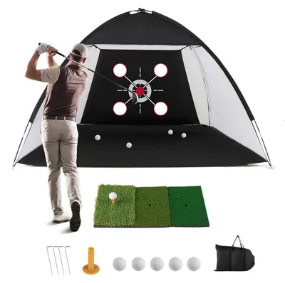 Immagine prodotto di Rete da allenamento per golf COSTWAY 300x200 cm, rete da golf con tappetino da tiro, bersaglio, 5 palline e tee, reti da allenamento per il chipping con borsa da trasporto inclusa, ausilio per l'allenamento