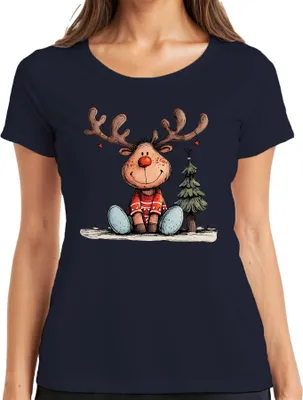 Produktbild von Rudolph Rentier Rotnase Weihnachtsbaum süßes Weihnachten Geschenk Damen T-Shirt, Navy, S