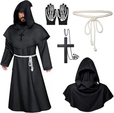 Productafbeelding van Monnikenkostuum - Zwart - XXL - Capuchon Gewaad voor Heren - Voor Halloween en Carnaval