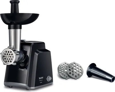 Zdjęcie produktu dla TEFAL | Maszynka do mielenia mięsa | NE105838 | Czarny | 1400 W | Liczba prędkości 1 | Wydajność (kg/min) 1,7 | Zestaw zawiera 3 sitka ze stali nierdzewnej do średniego lub grubego mielenia.