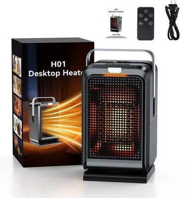 Obrázok produktu pre Kompaktný prenosný teplovzdušný ventilátor pre domáce použitie, s funkciou ohrevu a chladenia, elektrická hlava s dvojitou funkciou
