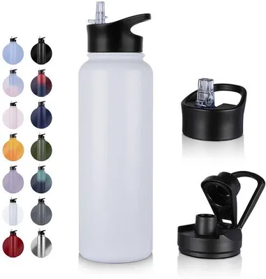 Image de Bouteille isotherme RVS 1,2 L avec poignées, étanche, adaptée aux boissons acides, sans BPA, à double paroi et isolation sous vide, pour le sport, les voyages, le camping, l'école, le vélo et la salle de sport