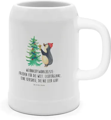 Produktbild von Mr. & Mrs. Panda Tonkrug Pinguin Weihnachtsbaum - Weiß - Geschenk, Keramikkrug, Bier Seidel, Bierbecher, Krug, Weihnachten, Steinkrug, Wintermotiv, Winter