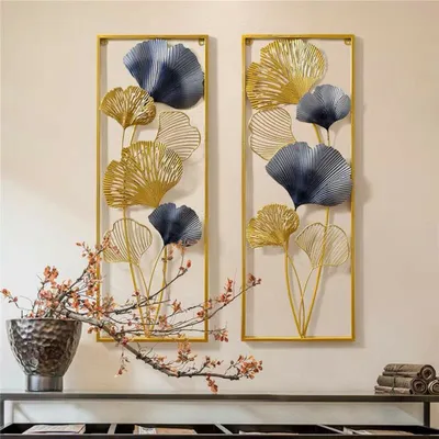 Obrázek produktu pro Nástěnná dekorace Ginkgo Leaves 3D nástěnná malba Ginkgo dekorace Kovová nástěnná dekorace Home Decor 85*31*5cm